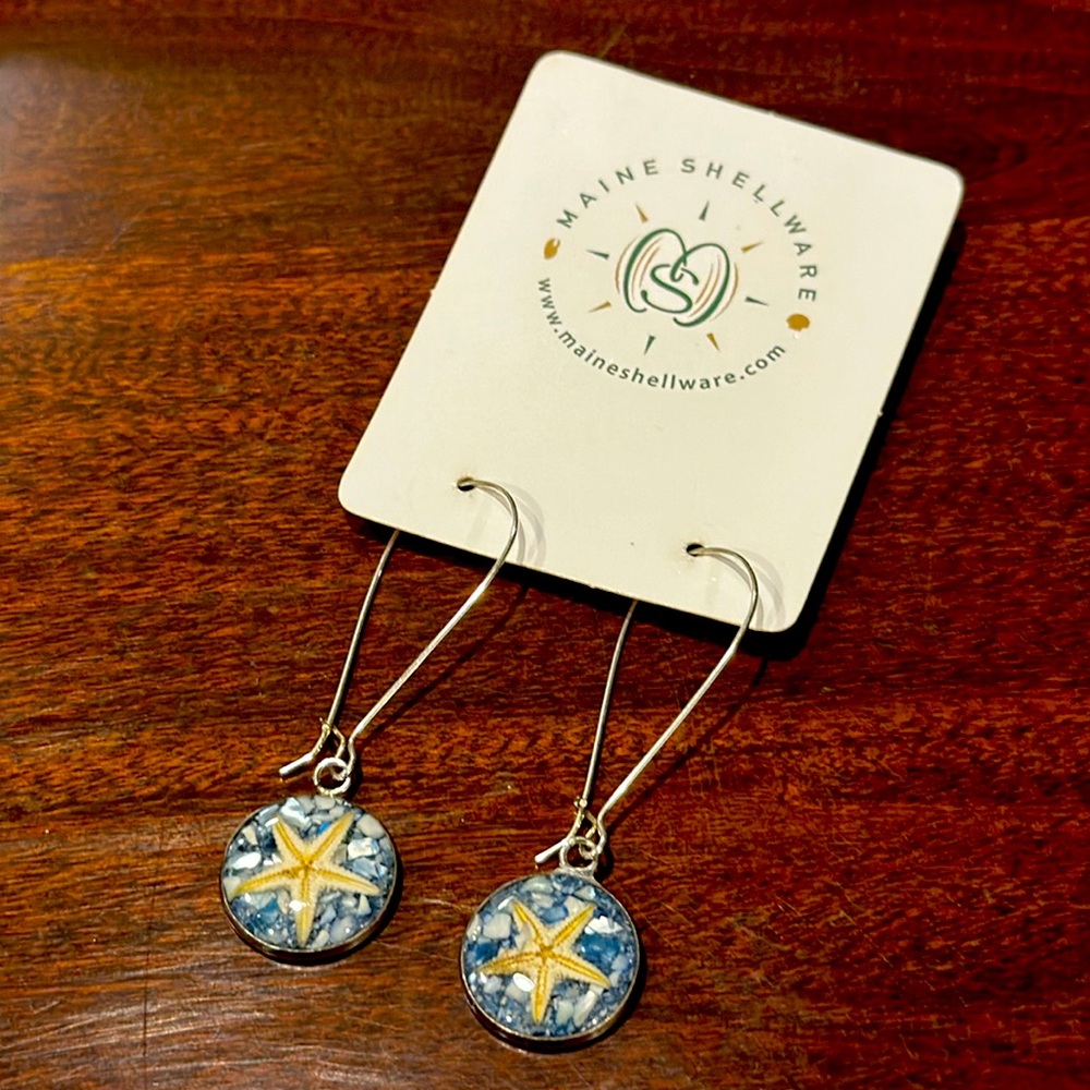 Maine shellware blue starfish drop earrings
